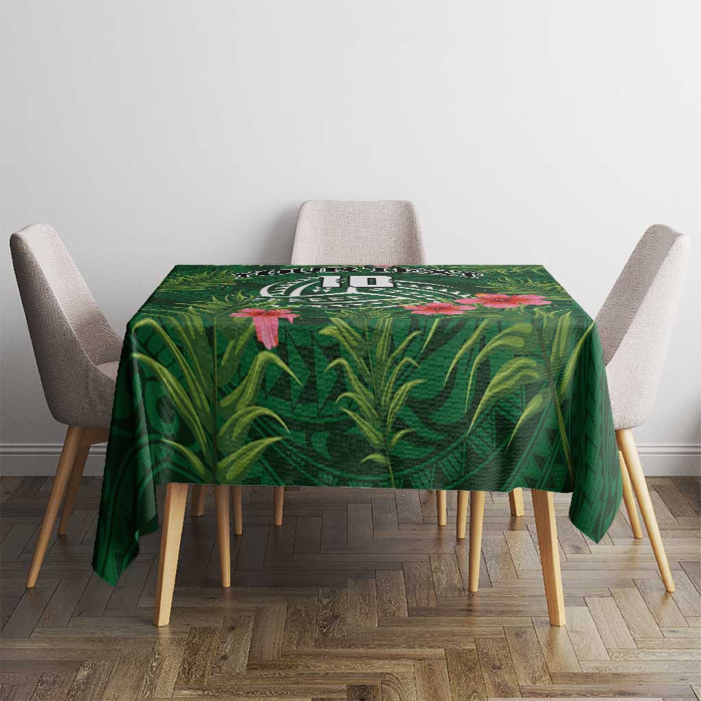 Custom Hawaii Volleyball Tablecloth Kakau Abstract and Tropical Plants Green Color LT03 - Polynesian Pride