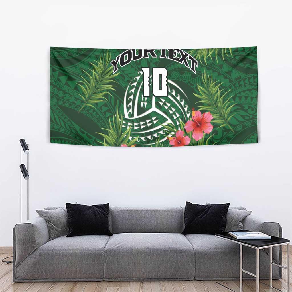 Custom Hawaii Volleyball Tapestry Kakau Abstract and Tropical Plants Green Color - Polynesian Pride