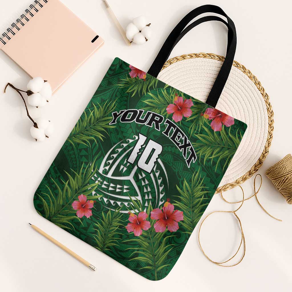 Custom Hawaii Volleyball Tote Bag Kakau Abstract and Tropical Plants Green Color - Polynesian Pride