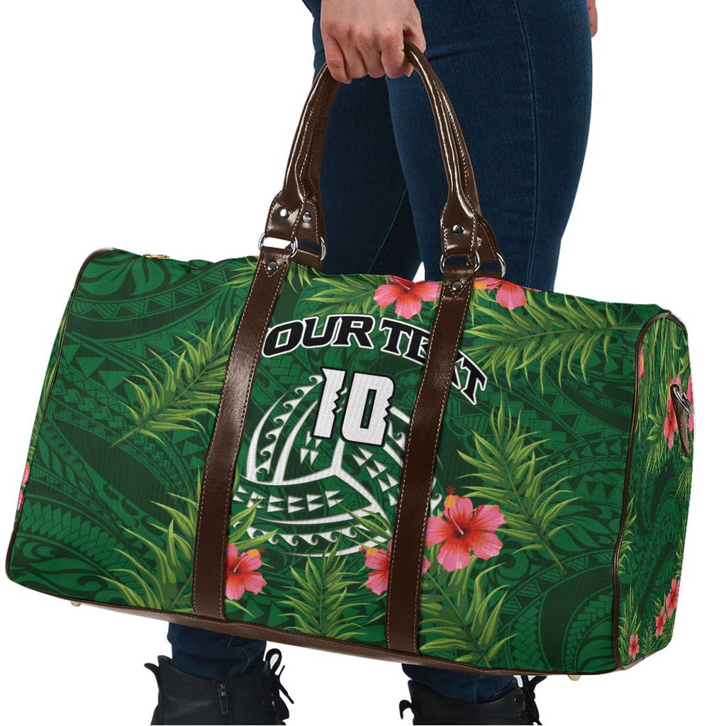 Custom Hawaii Volleyball Travel Bag Kakau Abstract and Tropical Plants Green Color - Polynesian Pride