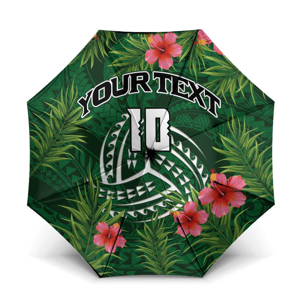 Custom Hawaii Volleyball Umbrella Kakau Abstract and Tropical Plants Green Color - Polynesian Pride