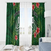 Custom Hawaii Volleyball Window Curtain Kakau Abstract and Tropical Plants Green Color - Polynesian Pride