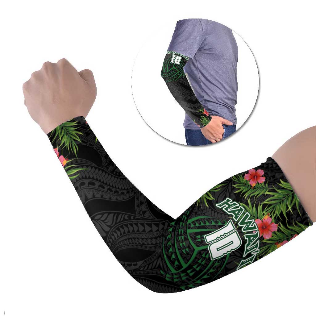 Custom Hawaii Volleyball Arm Sleeves Kakau Abstract and Tropical Plants Black Color - Polynesian Pride