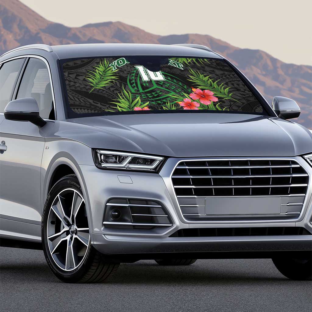 Custom Hawaii Volleyball Auto Sun Shade Kakau Abstract and Tropical Plants Black Color - Polynesian Pride