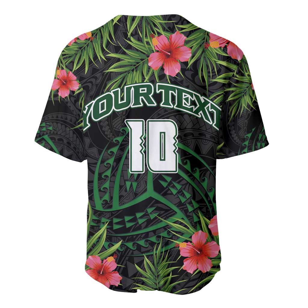 Custom Hawaii Volleyball Baseball Jersey Kakau Abstract and Tropical Plants Black Color - Polynesian Pride