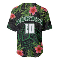Custom Hawaii Volleyball Baseball Jersey Kakau Abstract and Tropical Plants Black Color - Polynesian Pride