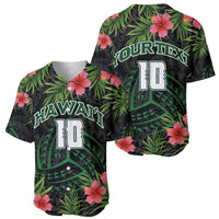 Custom Hawaii Volleyball Baseball Jersey Kakau Abstract and Tropical Plants Black Color - Polynesian Pride