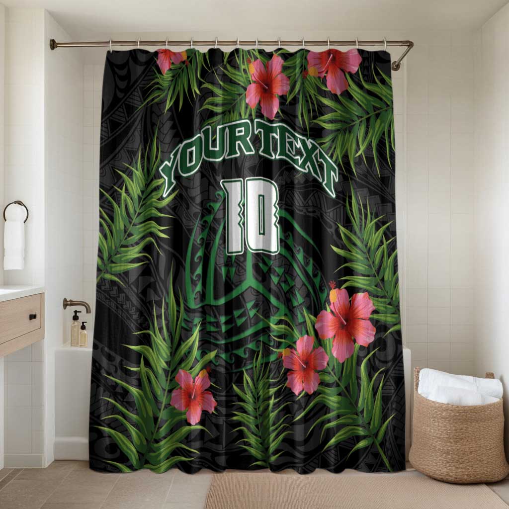 Custom Hawaii Volleyball Bathroom Set Kakau Abstract and Tropical Plants Black Color - Polynesian Pride