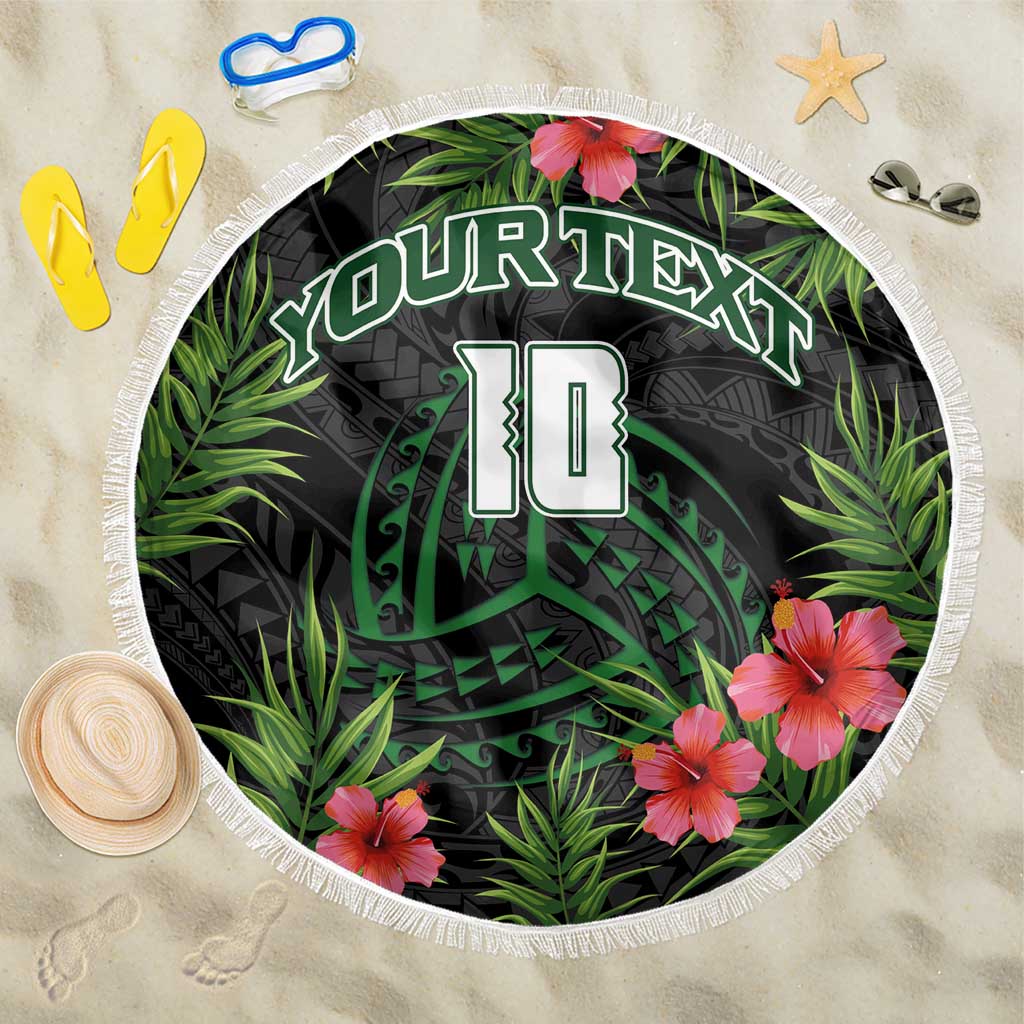Custom Hawaii Volleyball Beach Blanket Kakau Abstract and Tropical Plants Black Color LT03 One Size 150cm Black - Polynesian Pride