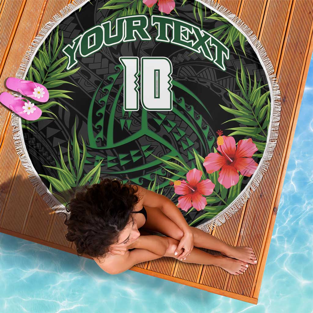 Custom Hawaii Volleyball Beach Blanket Kakau Abstract and Tropical Plants Black Color LT03 - Polynesian Pride
