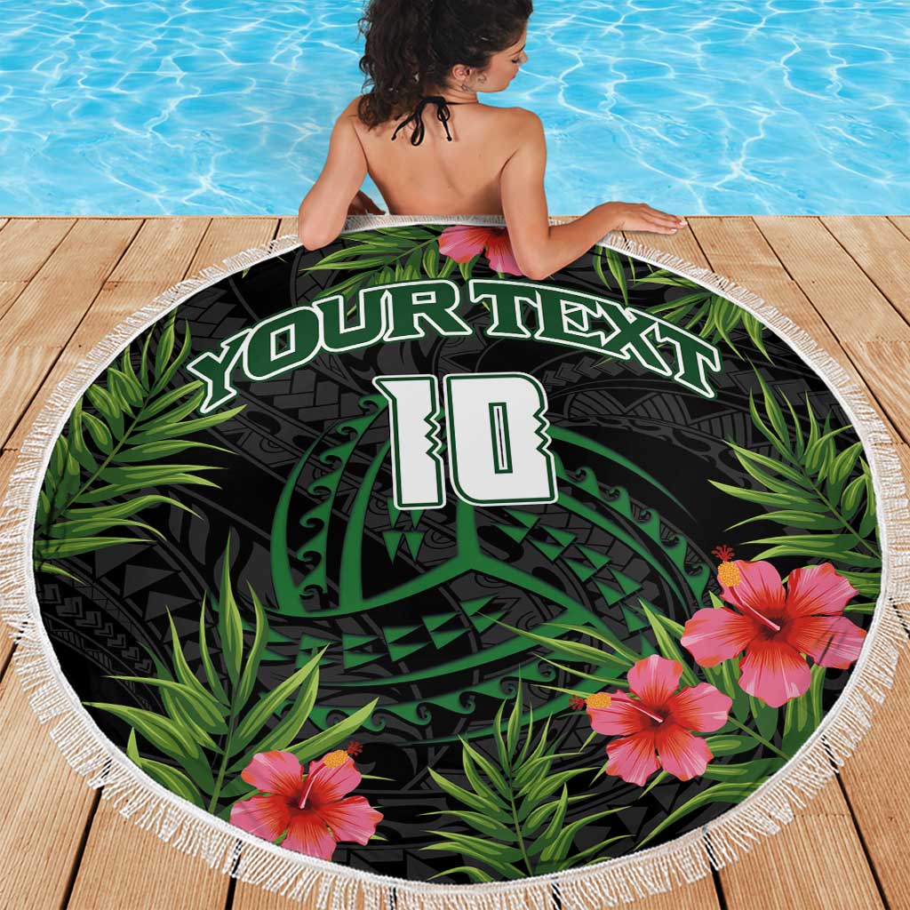 Custom Hawaii Volleyball Beach Blanket Kakau Abstract and Tropical Plants Black Color LT03 - Polynesian Pride