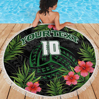 Custom Hawaii Volleyball Beach Blanket Kakau Abstract and Tropical Plants Black Color LT03 - Polynesian Pride