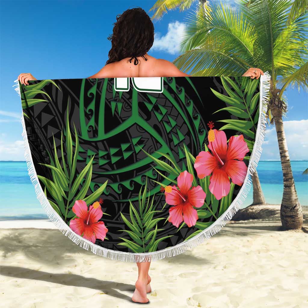 Custom Hawaii Volleyball Beach Blanket Kakau Abstract and Tropical Plants Black Color LT03 - Polynesian Pride