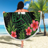 Custom Hawaii Volleyball Beach Blanket Kakau Abstract and Tropical Plants Black Color LT03 - Polynesian Pride