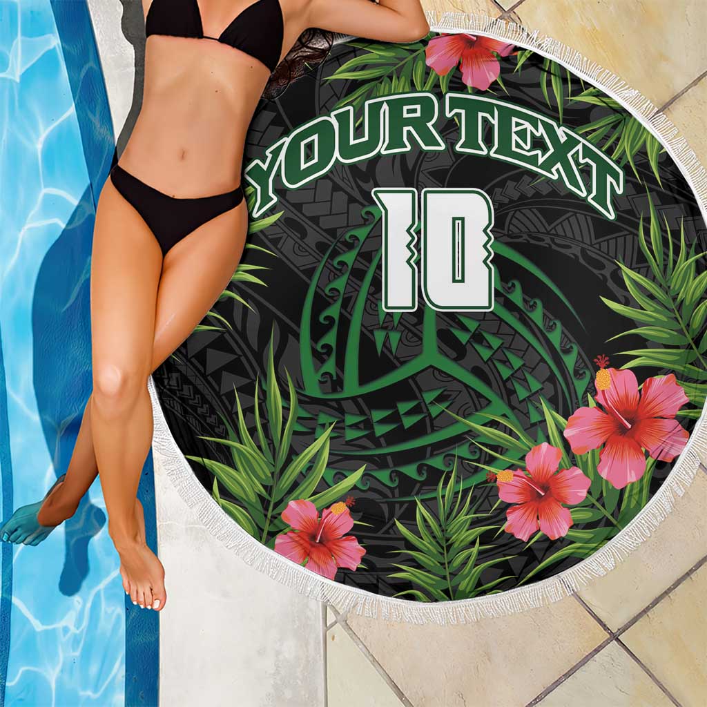 Custom Hawaii Volleyball Beach Blanket Kakau Abstract and Tropical Plants Black Color LT03 - Polynesian Pride