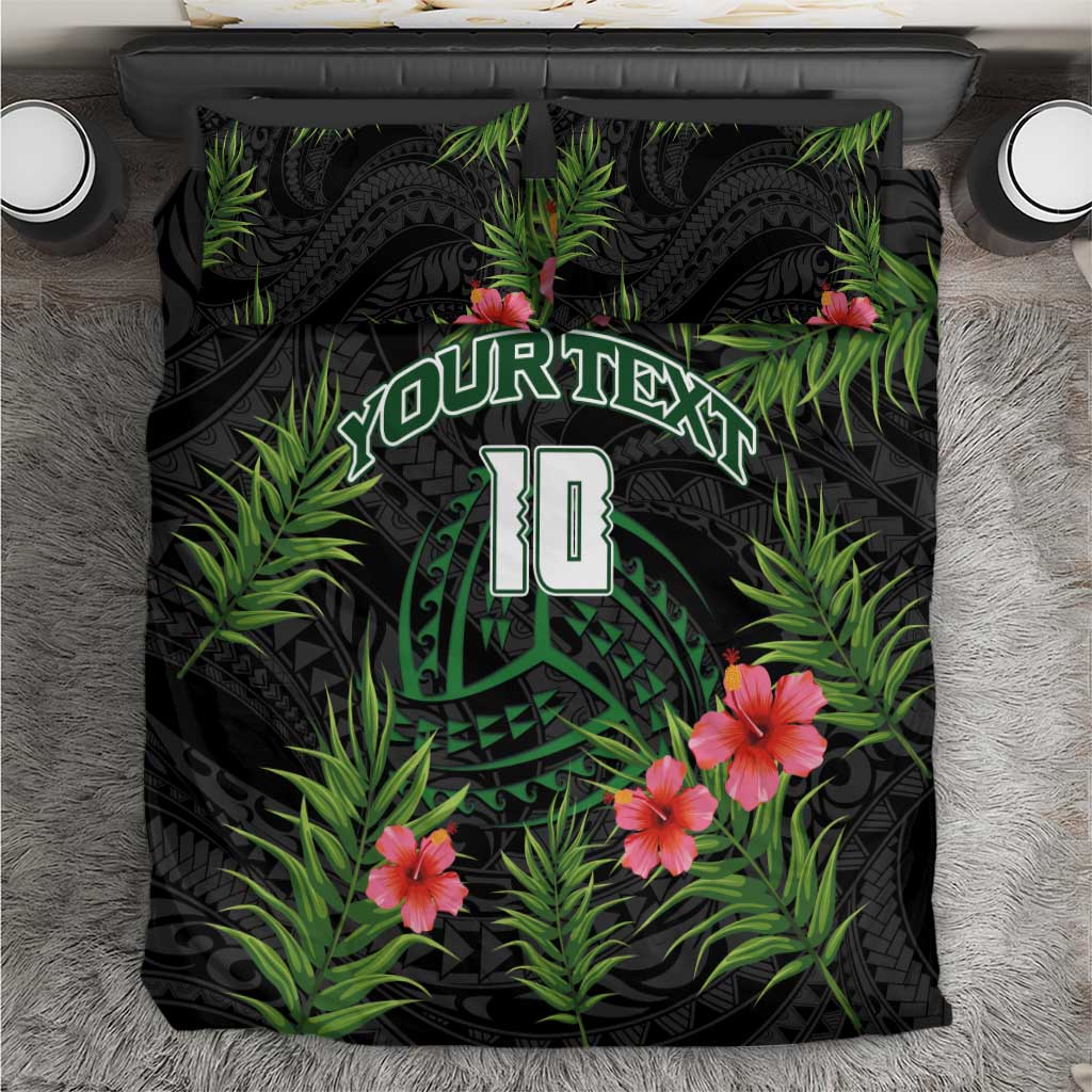 Custom Hawaii Volleyball Bedding Set Kakau Abstract and Tropical Plants Black Color - Polynesian Pride