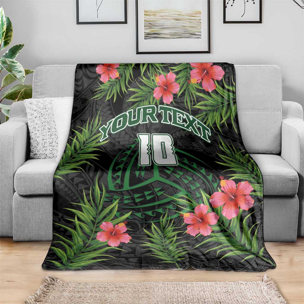Custom Hawaii Volleyball Blanket Kakau Abstract and Tropical Plants Black Color - Polynesian Pride