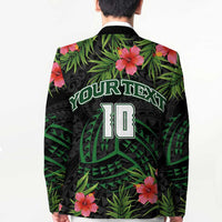 Custom Hawaii Volleyball Blazer Kakau Abstract and Tropical Plants Black Color - Polynesian Pride