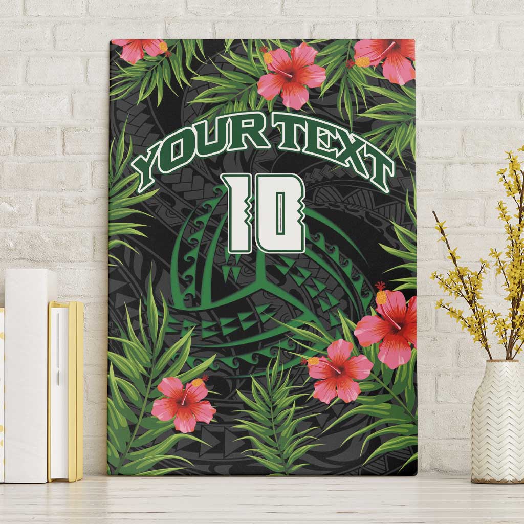 Custom Hawaii Volleyball Canvas Wall Art Kakau Abstract and Tropical Plants Black Color - Polynesian Pride
