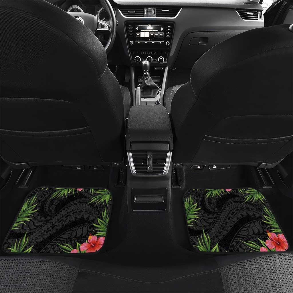 Custom Hawaii Volleyball Car Mats Kakau Abstract and Tropical Plants Black Color - Polynesian Pride