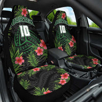 Custom Hawaii Volleyball Car Seat Cover Kakau Abstract and Tropical Plants Black Color - Polynesian Pride