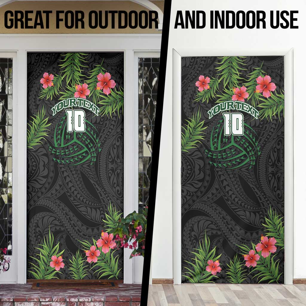 Custom Hawaii Volleyball Door Cover Kakau Abstract and Tropical Plants Black Color - Polynesian Pride