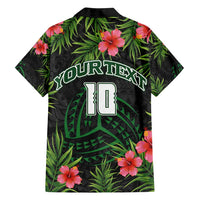 Custom Hawaii Volleyball Family Matching Long Sleeve Bodycon Dress and Hawaiian Shirt Kakau Abstract and Tropical Plants Black Color - Polynesian Pride