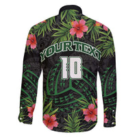 Custom Hawaii Volleyball Family Matching Long Sleeve Bodycon Dress and Hawaiian Shirt Kakau Abstract and Tropical Plants Black Color - Polynesian Pride