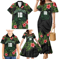 Custom Hawaii Volleyball Family Matching Mermaid Dress and Hawaiian Shirt Kakau Abstract and Tropical Plants Black Color - Polynesian Pride