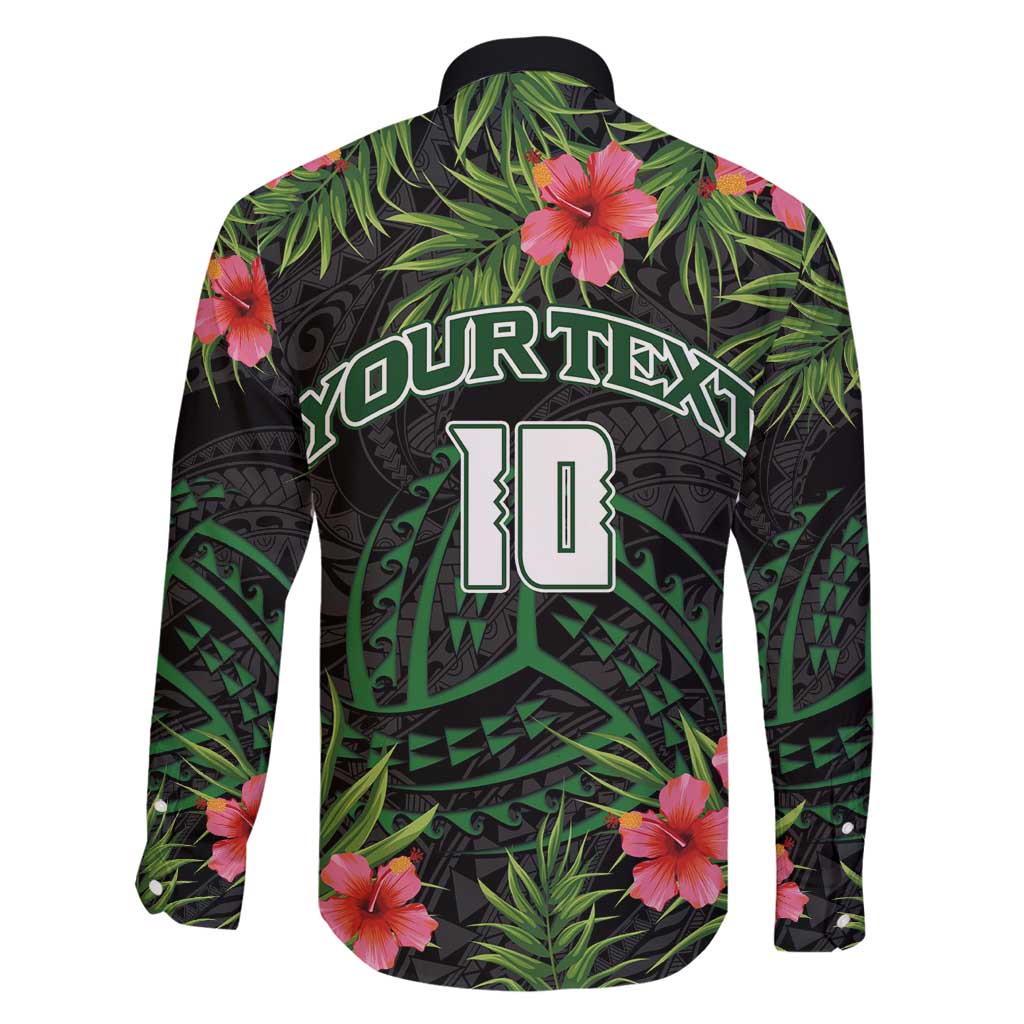 Custom Hawaii Volleyball Family Matching Mermaid Dress and Hawaiian Shirt Kakau Abstract and Tropical Plants Black Color - Polynesian Pride