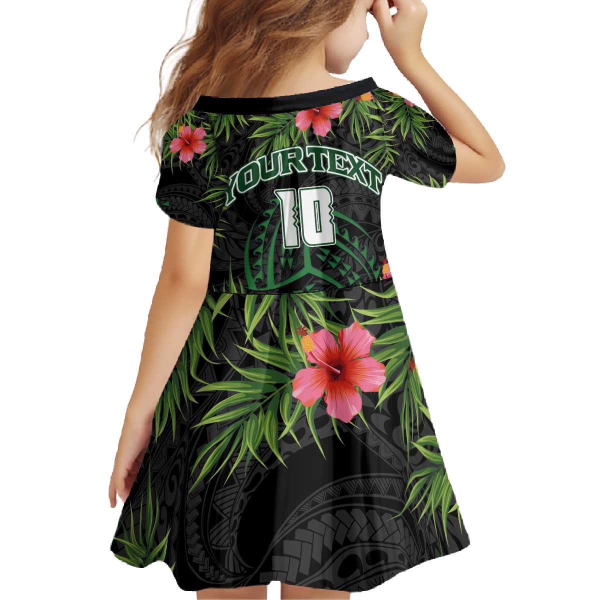 Custom Hawaii Volleyball Family Matching Off The Shoulder Long Sleeve Dress and Hawaiian Shirt Kakau Abstract and Tropical Plants Black Color - Polynesian Pride