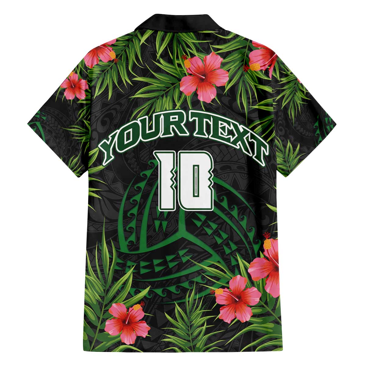 Custom Hawaii Volleyball Family Matching Off The Shoulder Long Sleeve Dress and Hawaiian Shirt Kakau Abstract and Tropical Plants Black Color - Polynesian Pride