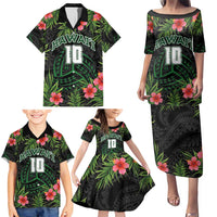 Custom Hawaii Volleyball Family Matching Puletasi and Hawaiian Shirt Kakau Abstract and Tropical Plants Black Color - Polynesian Pride