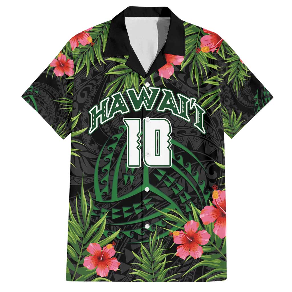 Custom Hawaii Volleyball Family Matching Puletasi and Hawaiian Shirt Kakau Abstract and Tropical Plants Black Color - Polynesian Pride
