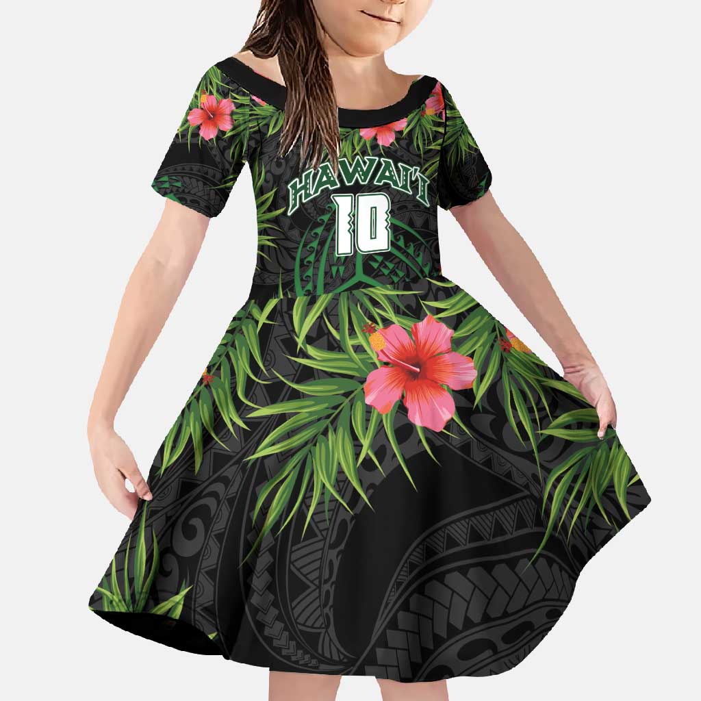 Custom Hawaii Volleyball Family Matching Short Sleeve Bodycon Dress and Hawaiian Shirt Kakau Abstract and Tropical Plants Black Color - Polynesian Pride