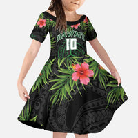 Custom Hawaii Volleyball Family Matching Short Sleeve Bodycon Dress and Hawaiian Shirt Kakau Abstract and Tropical Plants Black Color - Polynesian Pride