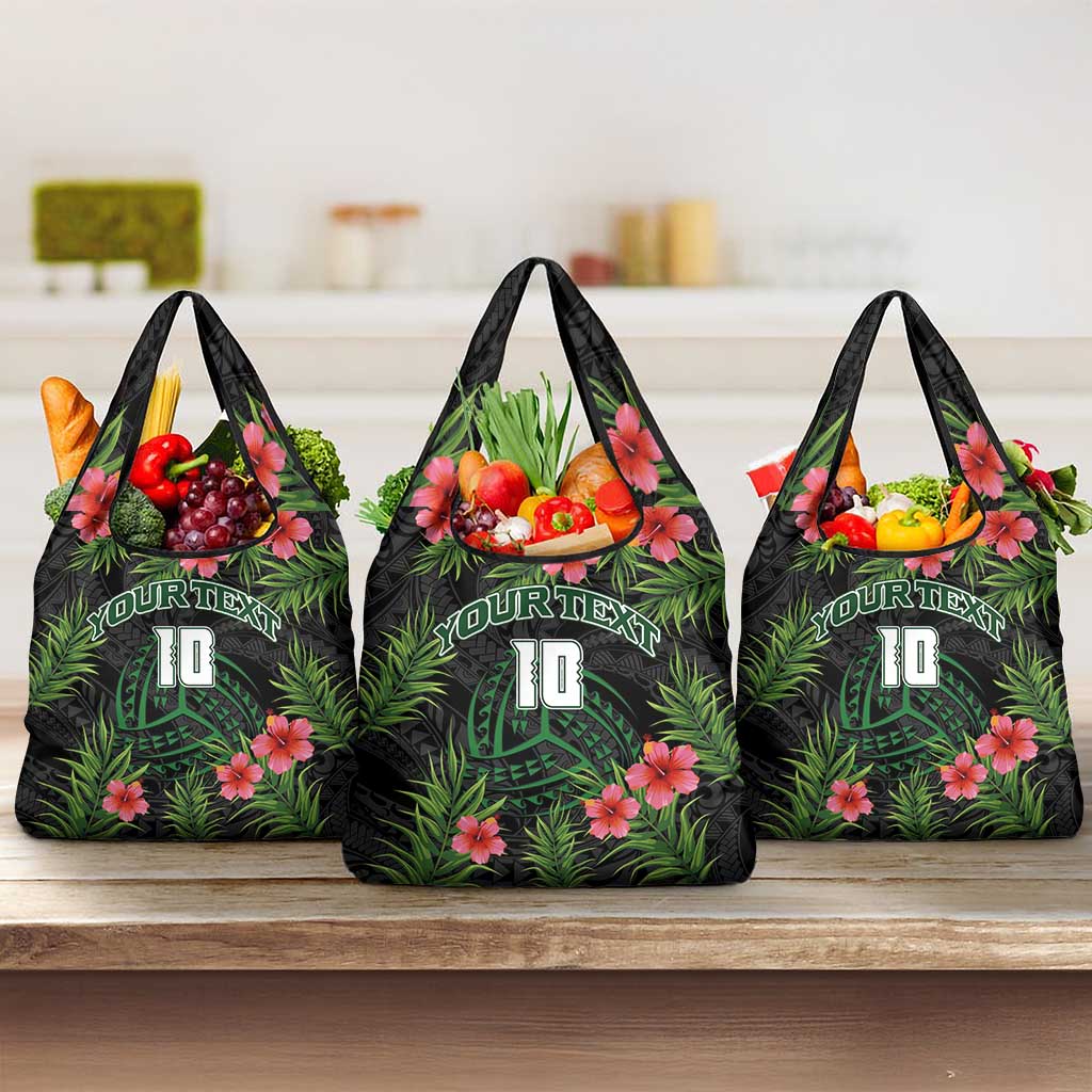 Custom Hawaii Volleyball Grocery Bag Kakau Abstract and Tropical Plants Black Color LT03 3-pack One Size Black - Polynesian Pride