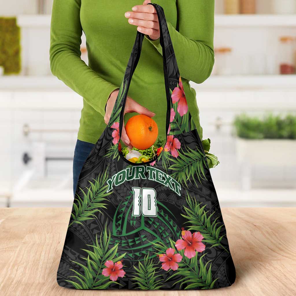 Custom Hawaii Volleyball Grocery Bag Kakau Abstract and Tropical Plants Black Color LT03 - Polynesian Pride