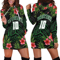 Custom Hawaii Volleyball Hoodie Dress Kakau Abstract and Tropical Plants Black Color - Polynesian Pride
