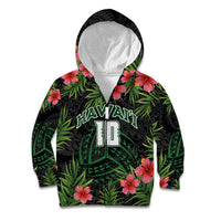 Custom Hawaii Volleyball Kid Hoodie Kakau Abstract and Tropical Plants Black Color - Polynesian Pride
