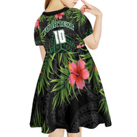 Custom Hawaii Volleyball Kid Short Sleeve Dress Kakau Abstract and Tropical Plants Black Color - Polynesian Pride