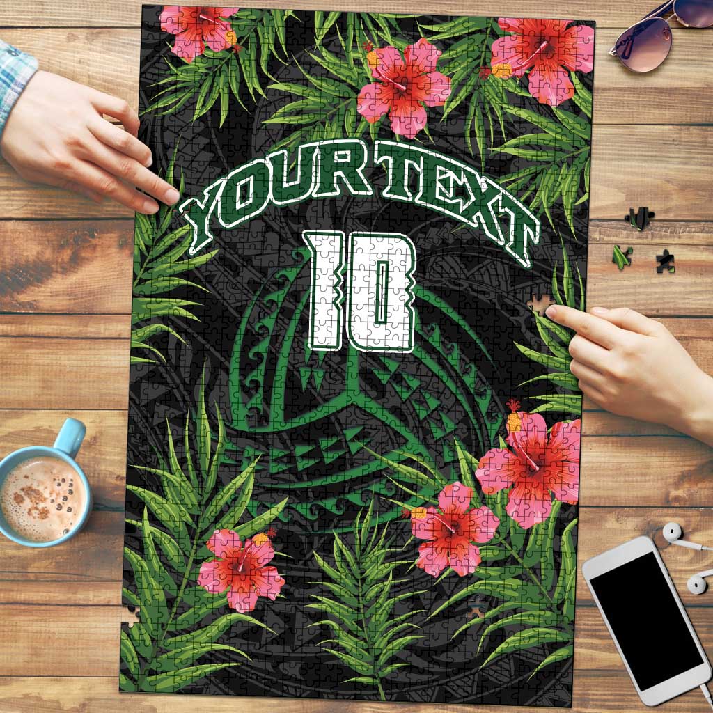 Custom Hawaii Volleyball Puzzle Kakau Abstract and Tropical Plants Black Color - Polynesian Pride