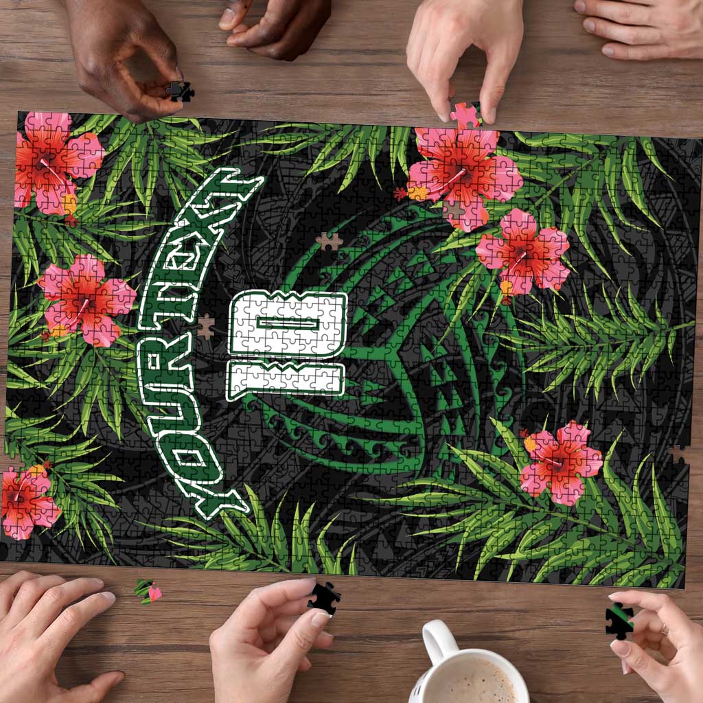 Custom Hawaii Volleyball Puzzle Kakau Abstract and Tropical Plants Black Color - Polynesian Pride