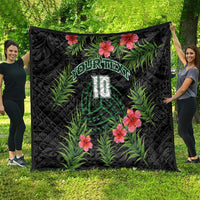 Custom Hawaii Volleyball Quilt Kakau Abstract and Tropical Plants Black Color - Polynesian Pride
