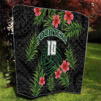 Custom Hawaii Volleyball Quilt Kakau Abstract and Tropical Plants Black Color - Polynesian Pride