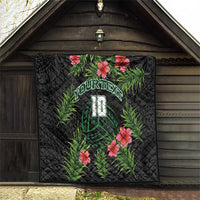 Custom Hawaii Volleyball Quilt Kakau Abstract and Tropical Plants Black Color - Polynesian Pride