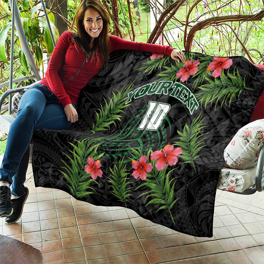Custom Hawaii Volleyball Quilt Kakau Abstract and Tropical Plants Black Color - Polynesian Pride
