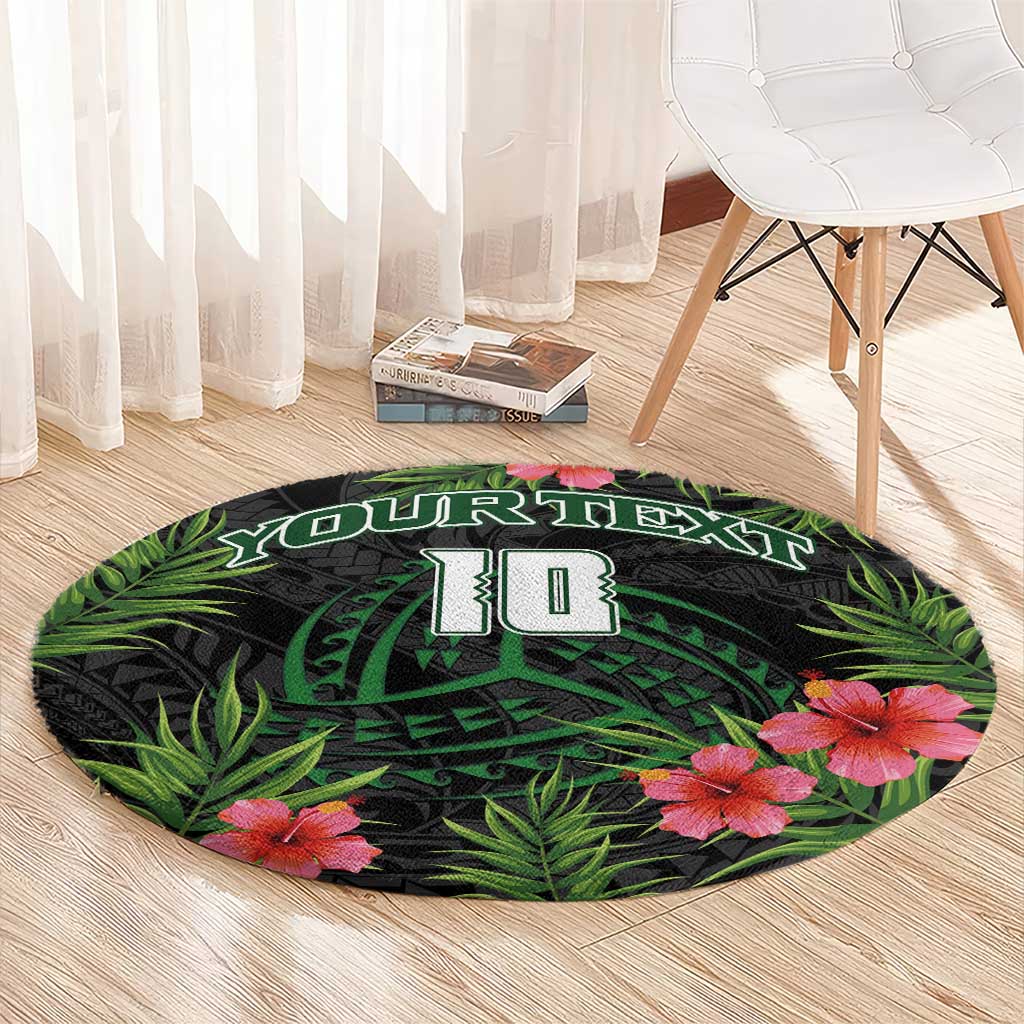 Custom Hawaii Volleyball Round Carpet Kakau Abstract and Tropical Plants Black Color - Polynesian Pride
