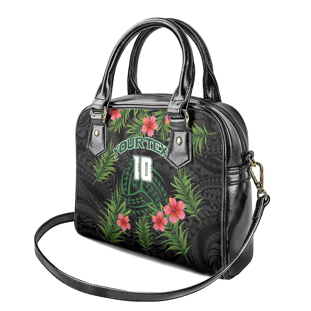 Custom Hawaii Volleyball Shoulder Handbag Kakau Abstract and Tropical Plants Black Color - Polynesian Pride