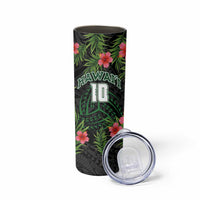 Custom Hawaii Volleyball Skinny Tumbler Kakau Abstract and Tropical Plants Black Color - Polynesian Pride